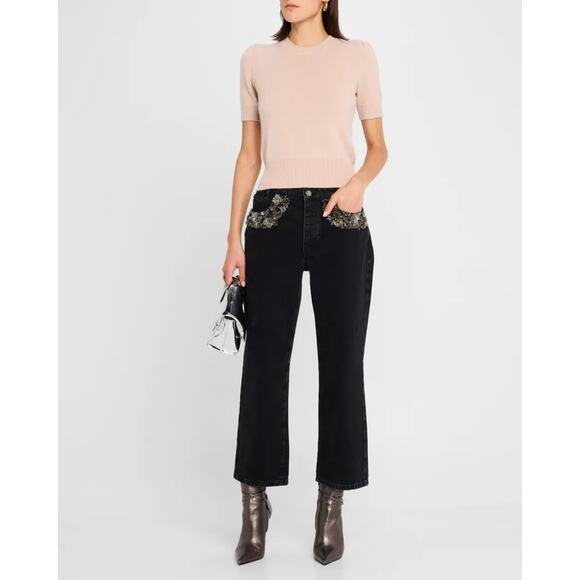 NWOT FRAME The Beaded Ankle Straight Jeans Size 27 Portia Black #3A516 - Picture 3 of 13